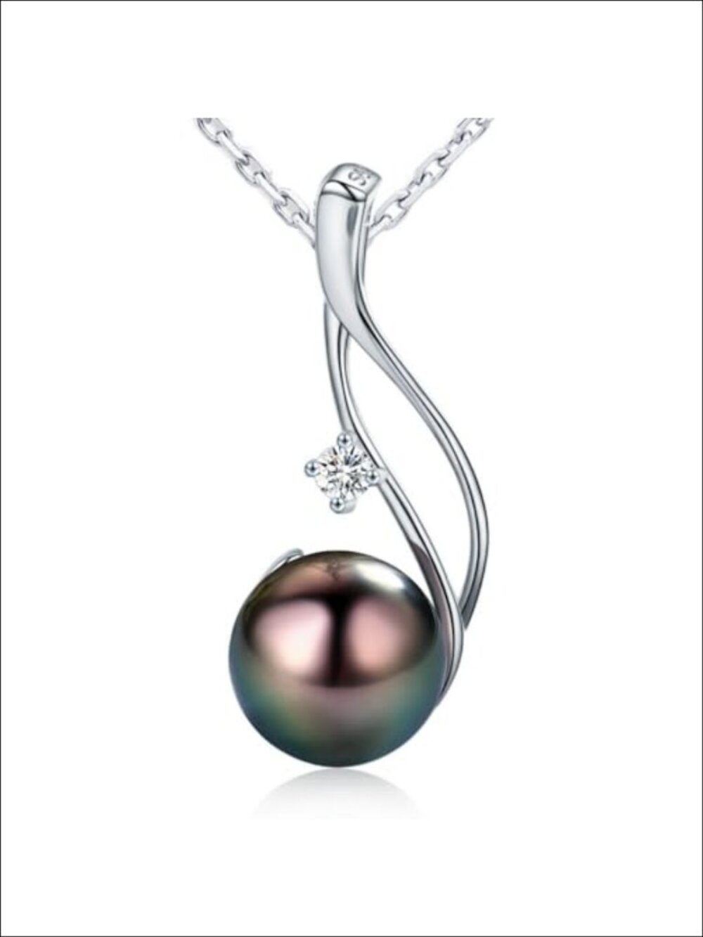 925 Sterling Silver Tahitian Black Pearl Pendant Necklace Elegant Gift